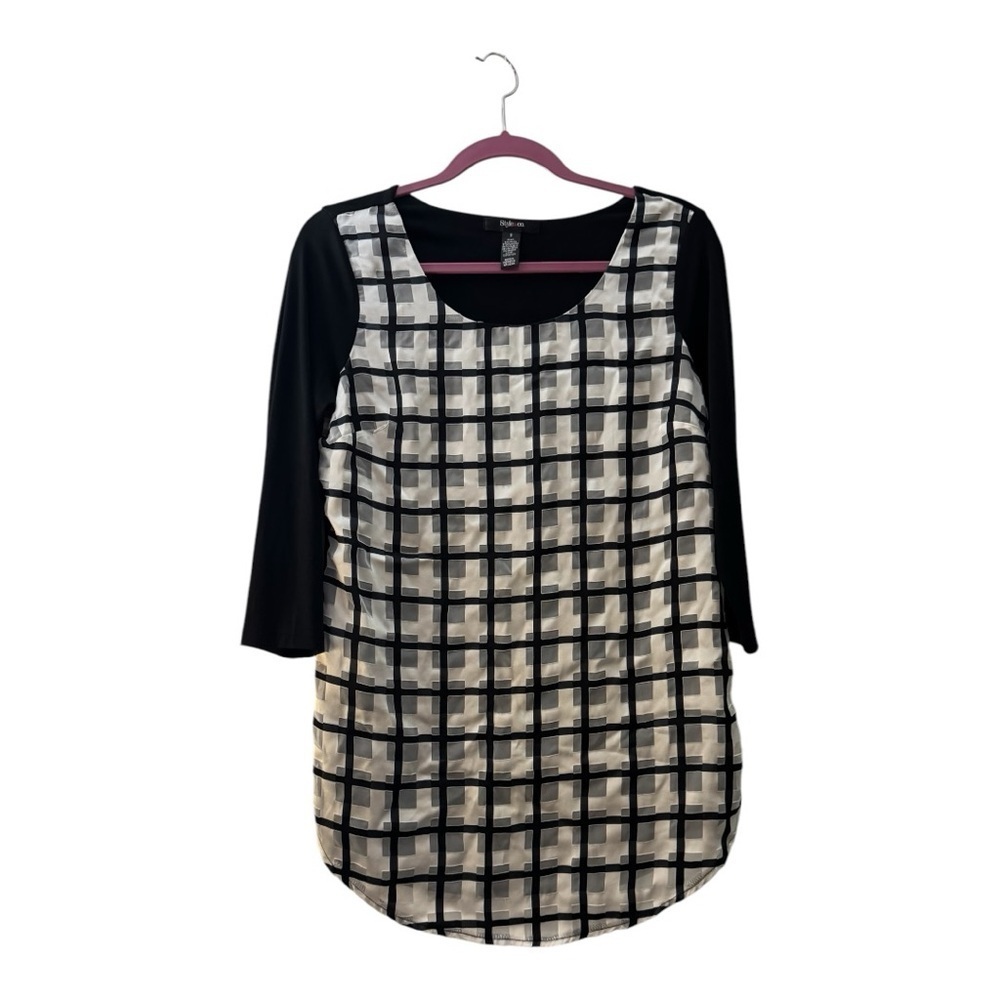 Women's Black and White Checkered Top - Picture 2 of 5